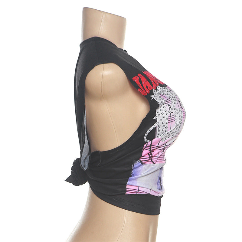 European And American New Printed Street Hipster Sleeveless Slim Slim-fit Casual Shirt