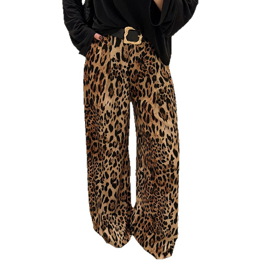 Stylish Casual And Chic Leopard-print Womens Retro Straight-leg Loose Pants