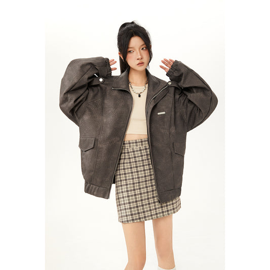 American Retro Papels PU Leather Motorcycle Coat Fashion