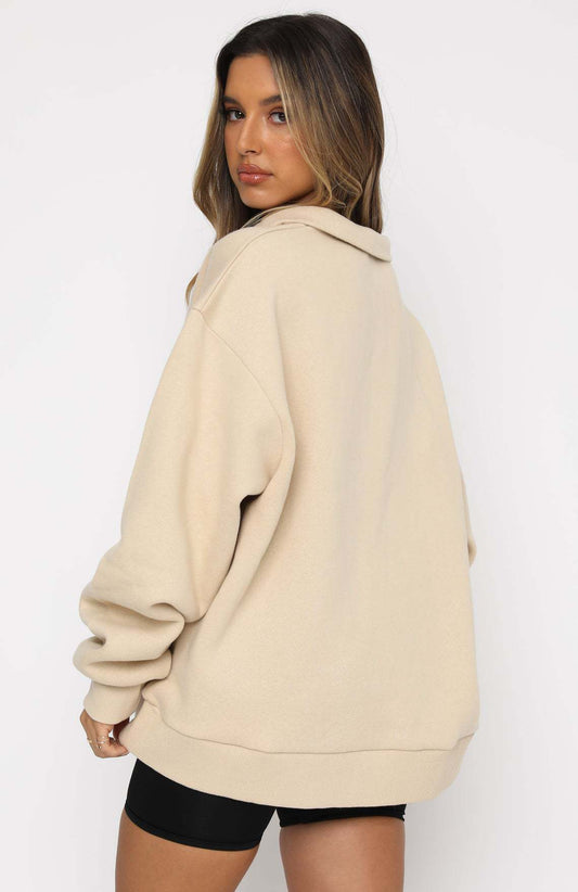 Casual Top Half Zipper Pullover Long Sleeved Sweatshirt