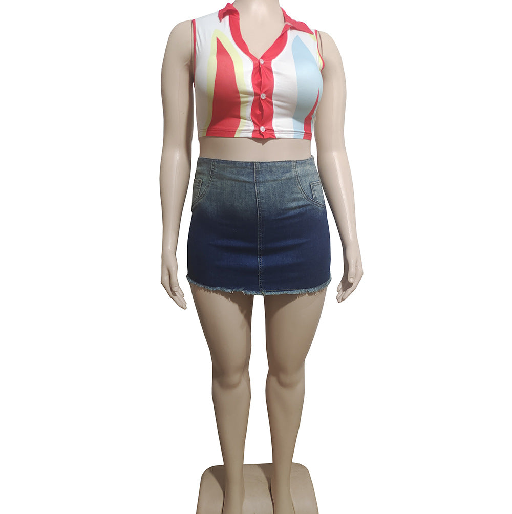 Racy High Waisted Denim Jeans With A Gradient Color