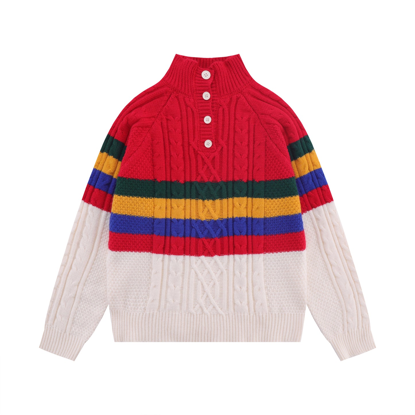 High Street Color Contrast Colorful Stripe Stand Collar Women's Sweater
