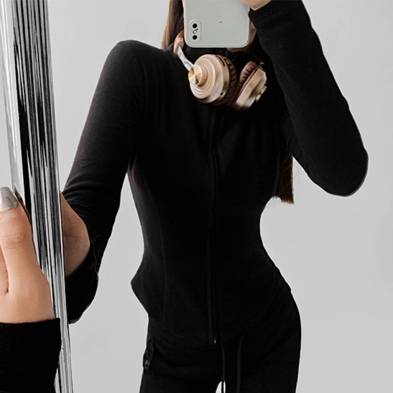 Slim Fit Sports Zipper Cardigan Sweater Women's Keep Warm Dralon Bottoming Shirt