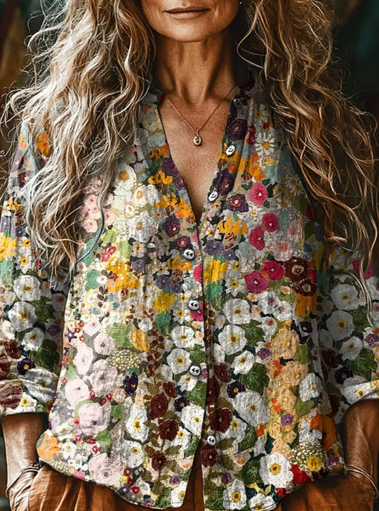 Women's Vintage Floral Print Casual Shirt