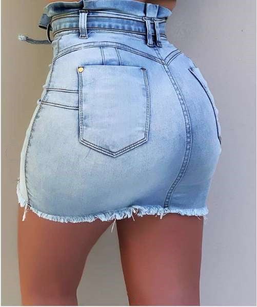 Explosive High Waisted High Stretch Lace Up Denim Skirt