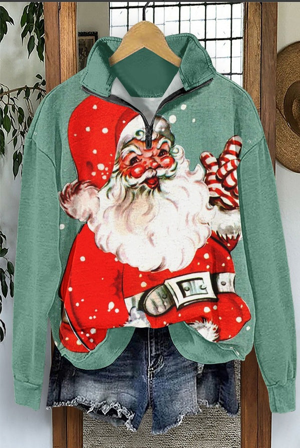 Autumn And Winter New Women's Retro Pattern Leisure Pullover Zipper Sweater