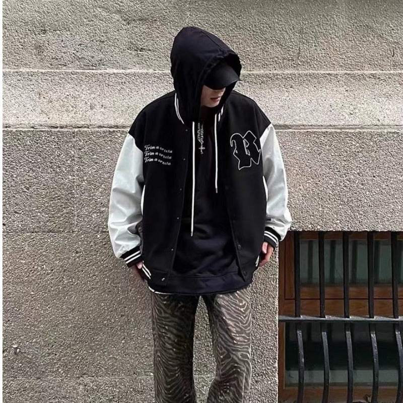 American Retro Letter Embroidered High Street Vibe Style Baseball Jersey