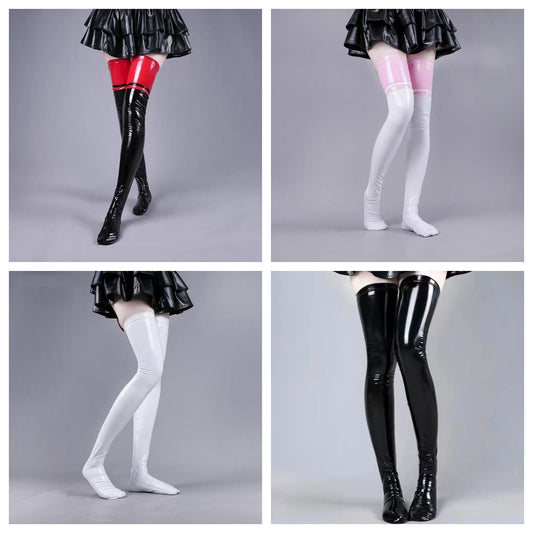 Patent-leather High-shine Over-the-knee Stockings Sexy Thigh-highs