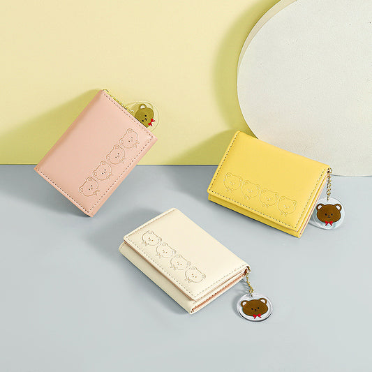 Small Three Fold Purse Short Women's Folding Small Purse Card Bag