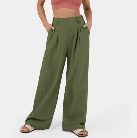 Women's Cotton High Waist Wide Leg Pants