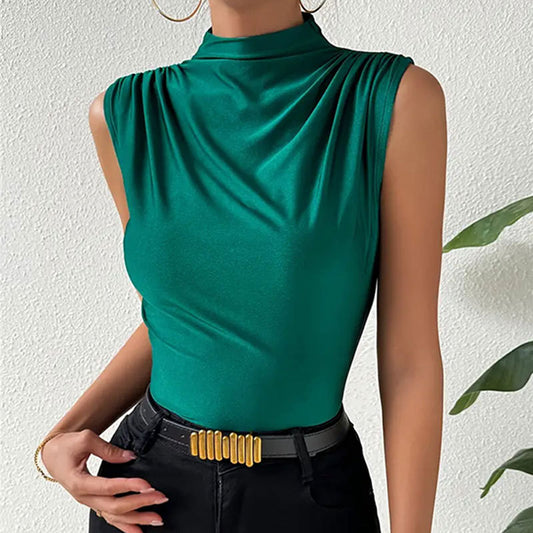 Women's Polyester Knitted Stretch Sleeveless Top