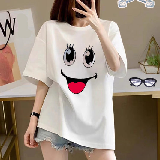 Women's Cotton Creative Cartoon Printed Short Sleeve
