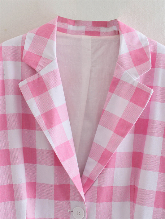 Spring And Summer New Plaid Loose Lapel Thin Suit Jacket
