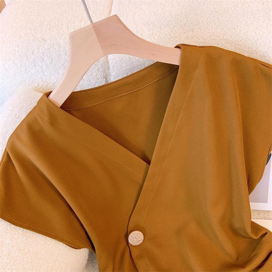 Women's Fashion Cross-Over Irregular Short-Sleeve T-Shirt