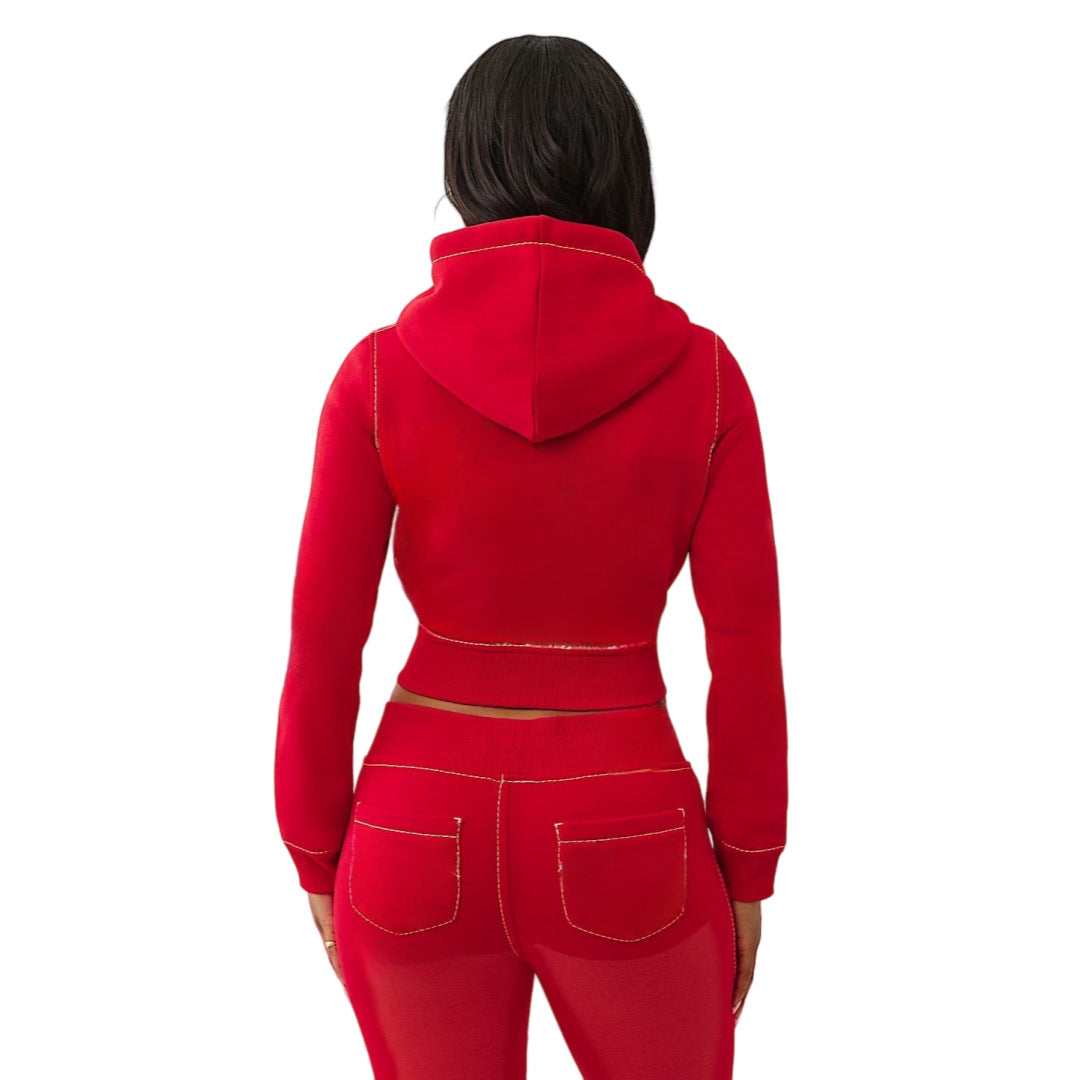 Stylish Casual Solid-color Hooded Cardigan Two-piece Set