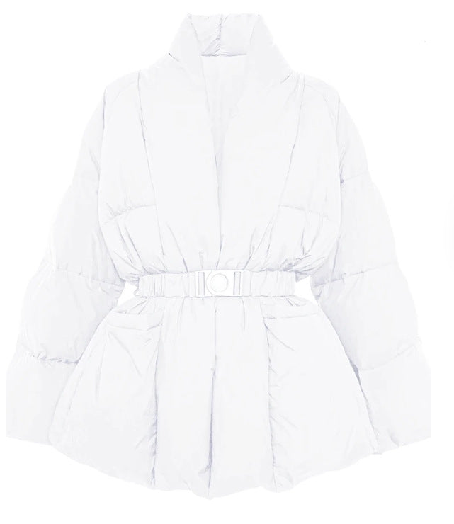 Retro Design Waist-tight Large Lapel Down Jacket Women