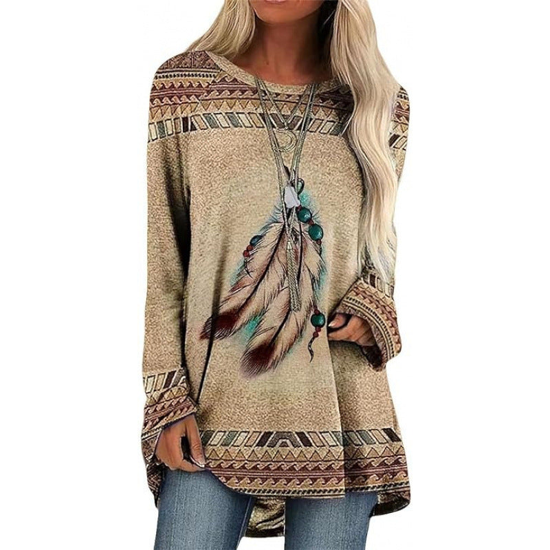 Printed Crew-neck Western With Rotator Sleeves