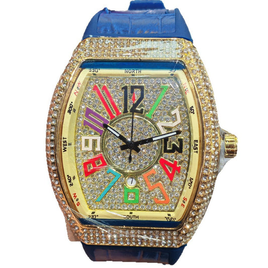 Barrel-shaped Minimalist Wristwatch Leather Strap Diamond Accents Quartz Watch