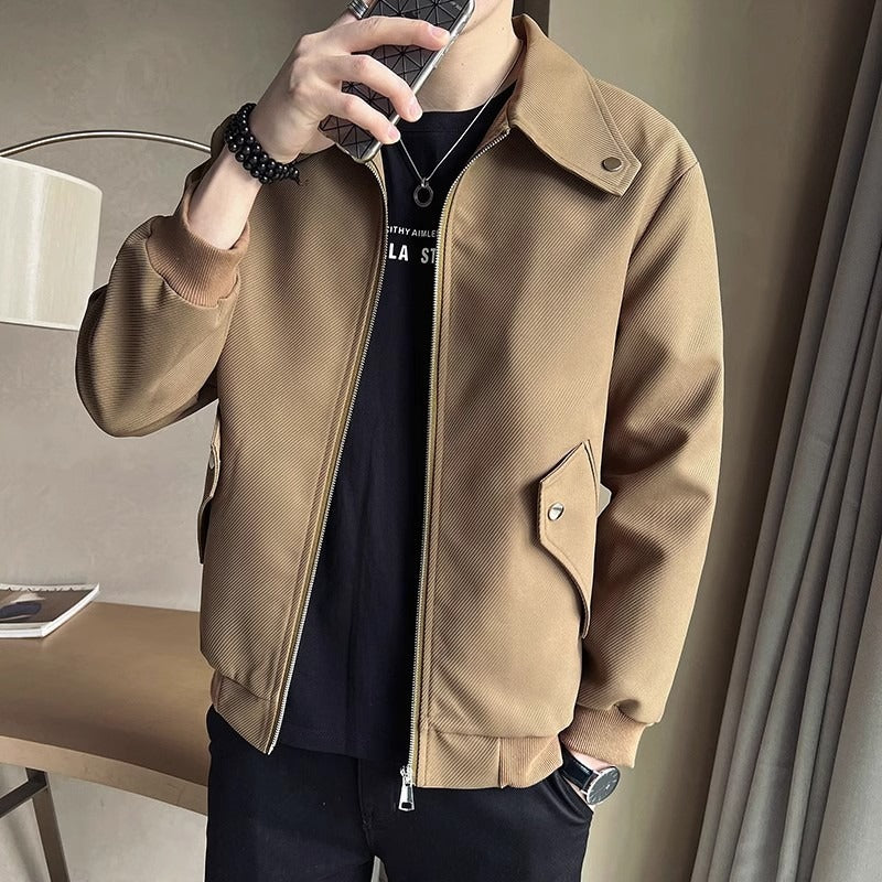 Elegant Versatile Coffee-colored Mens Jacket For Spring And Fall