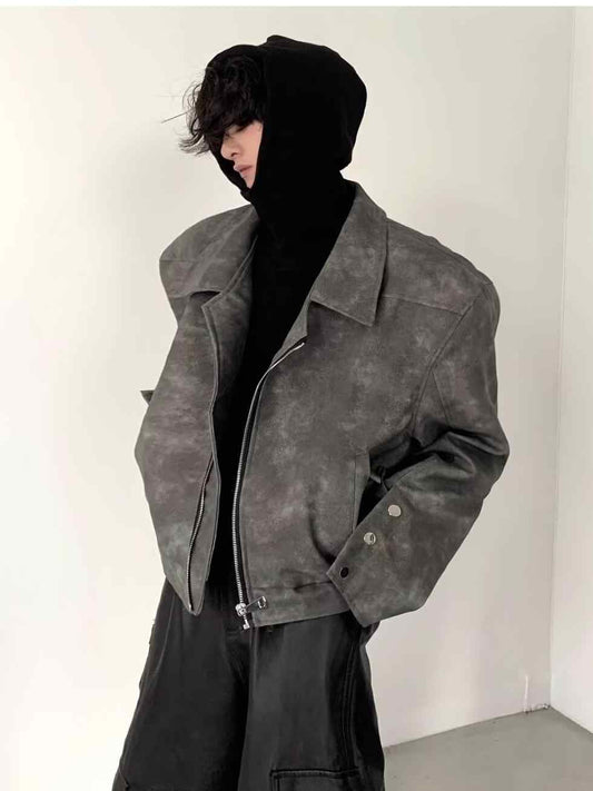 Short Padded Shoulder Brown Leather Coat Men's Pilot Jacket