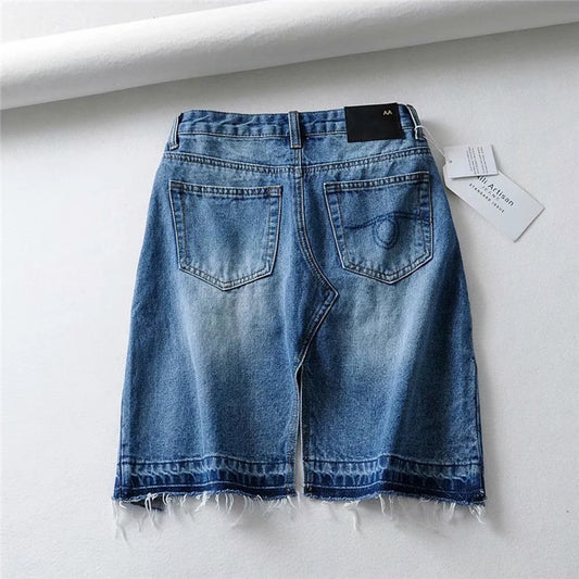 Women's Irregular Raw Edge Denim Skirt