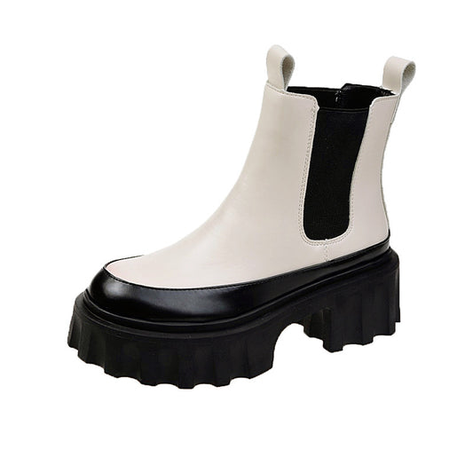 Women's Leather Mid-tube Thick-soled Thick-heel Martin Boots