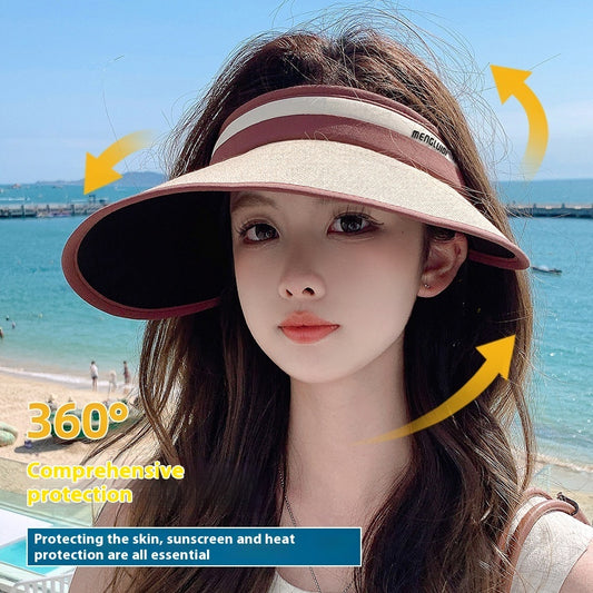 Sun Protection Hat Widened Large Brim Straw Woven Air Top Outdoor Face Covering Folding