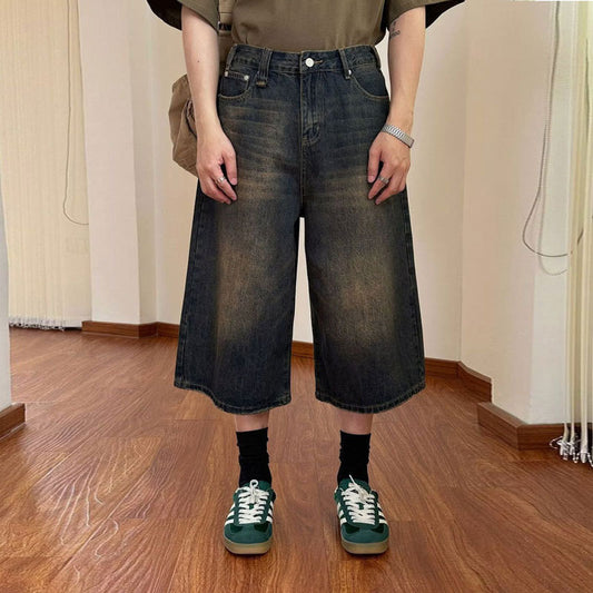 Retro pæreformede nostalgiske denimjeans med vide ben til kvinder