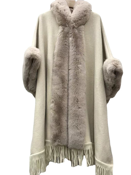 Hooded Tassel Knitted Cardigan Coat Cloak Shawl