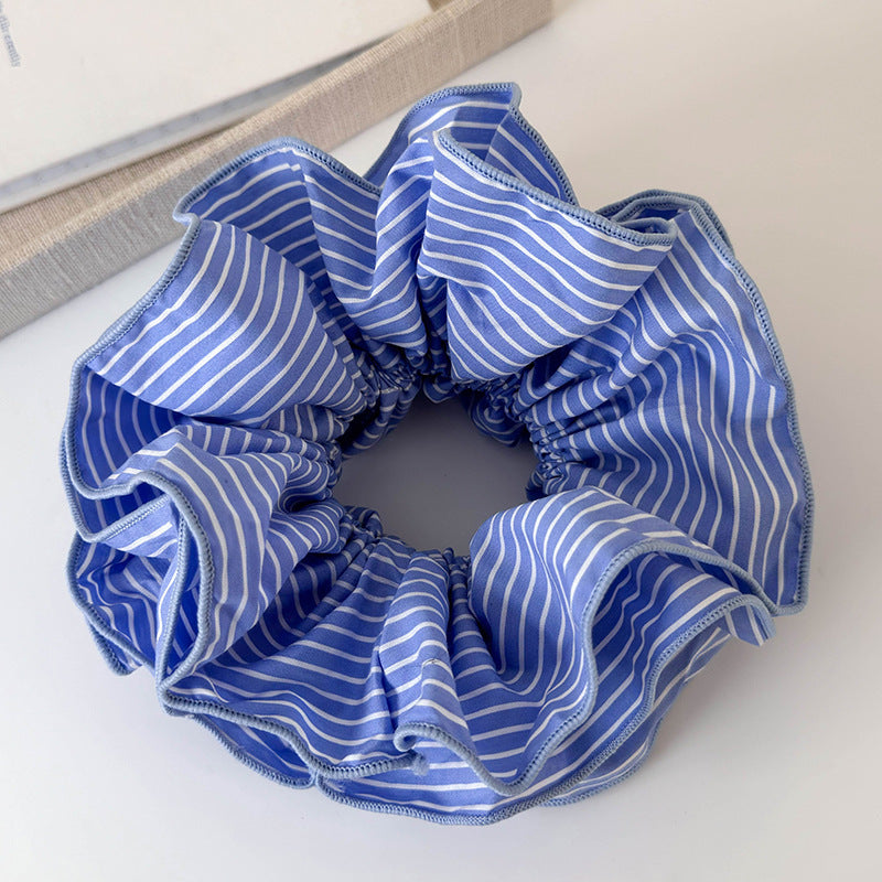 Sweet Blue Striped Double-layer Large Intestine Hair Ring All-match Hair Accessories
