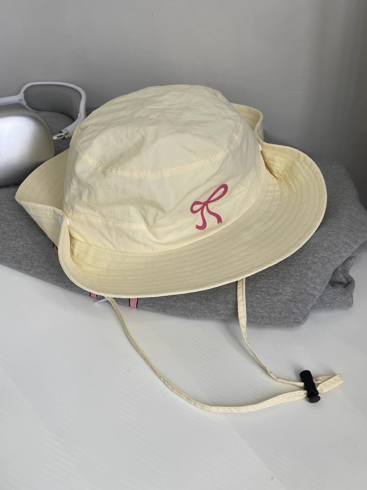 Summer New With Wind Proof Rope Thin Bucket Hat Women