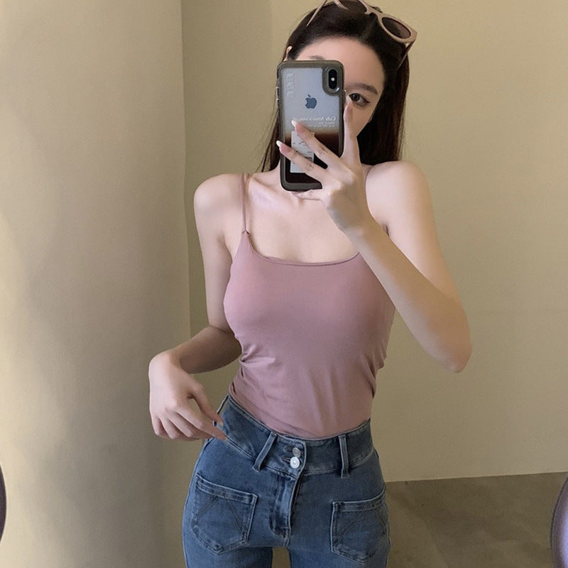 Kvinder Forår Ærmeløs Sød Hot Girl Top Camisole Med Brystpude