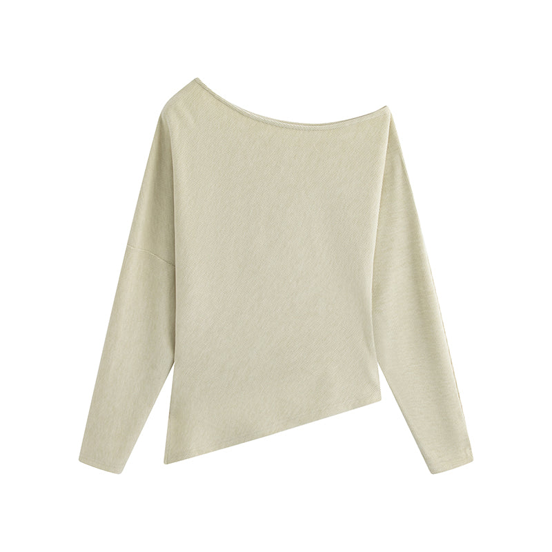 Women's One-shoulder Cold Shoulder Long-sleeved Shirt Plus Size Top