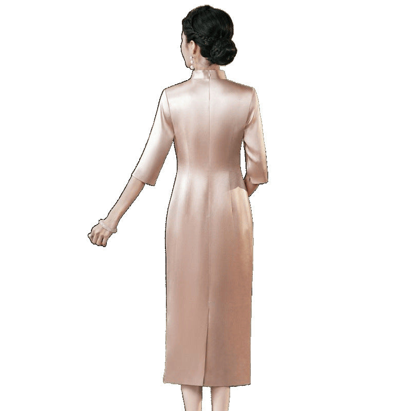Elegant Acetate Cheongsam For Wedding Guests And Mothers