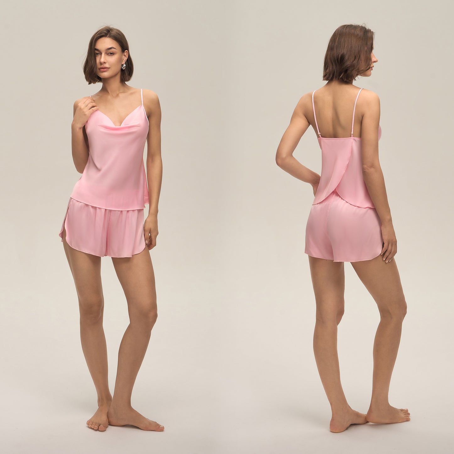Womens Sexy Solid-Color Scoop-Neck Camisole And Shorts Set