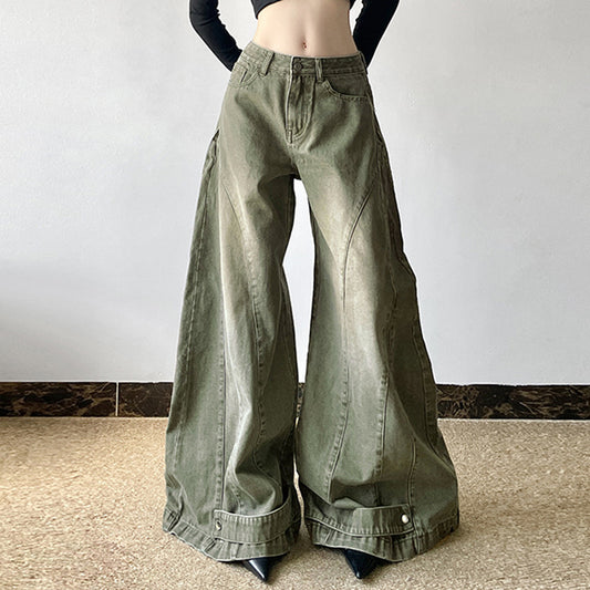 Women's Autumn And Winter Loose Patchwork Wide-leg Jeans