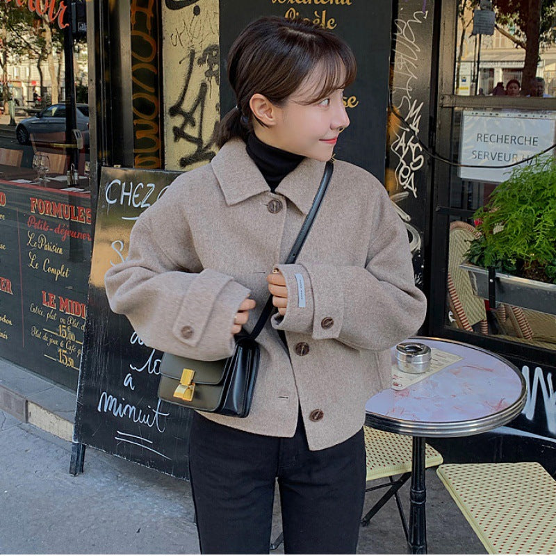 Small Fragrance Simple Lapel Single-breasted Short Woolen Coat