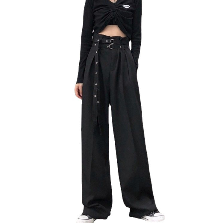 Women's High Waist Slim Black Straight Pants Casual Pants