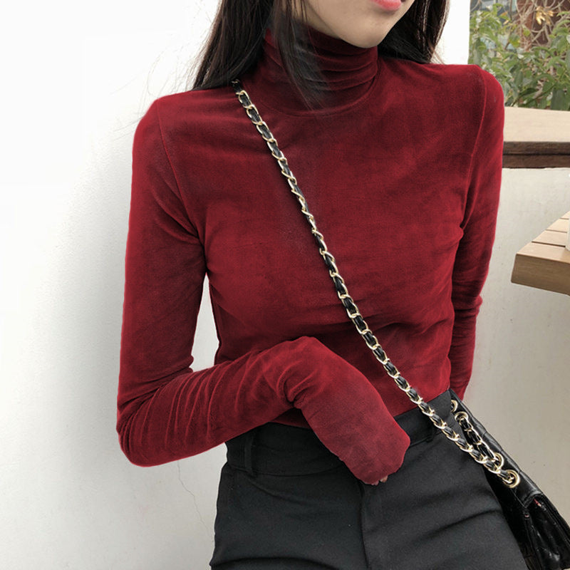 Women's Gold Velvet Turtleneck Bottoming Shirt All-matching Thickened Inner Wear