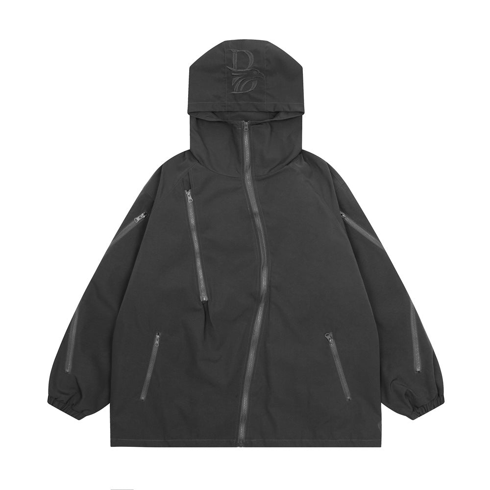 Heavy Coat With Irregular Zip Pockets