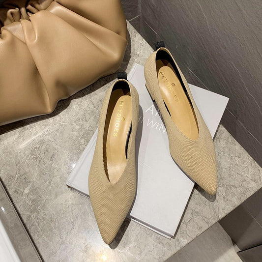 Fashion Retro Women's Pointed Toe Knitted Chunky Heels