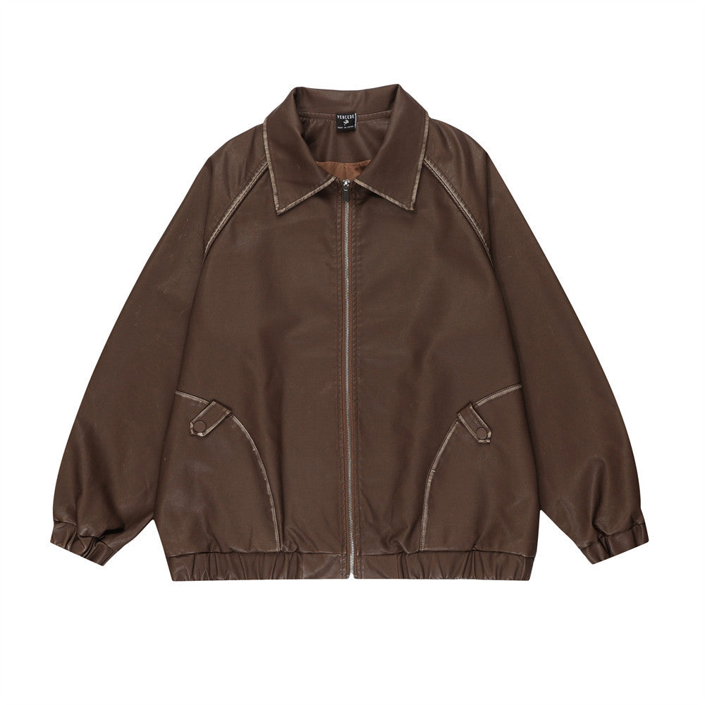 Leather Coat Men's Loose Lapels Vintage