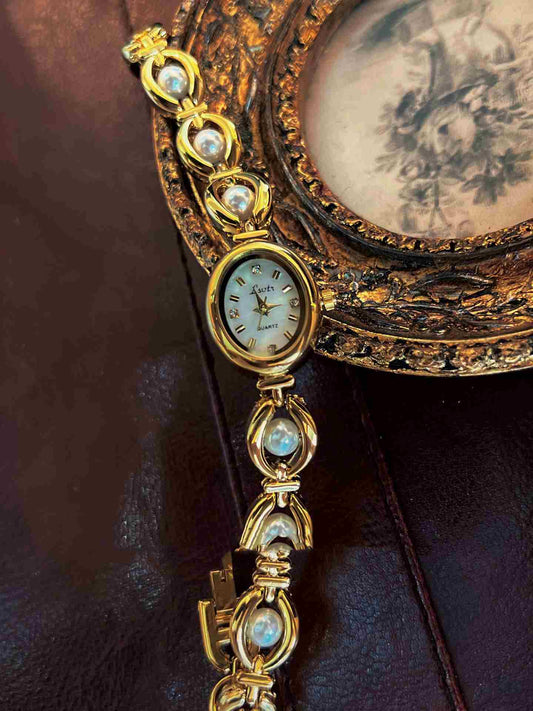 Mellem-antik Let Luksus Imiteret Perleur Ur Temperamentsfuldt Armbånd Dameur