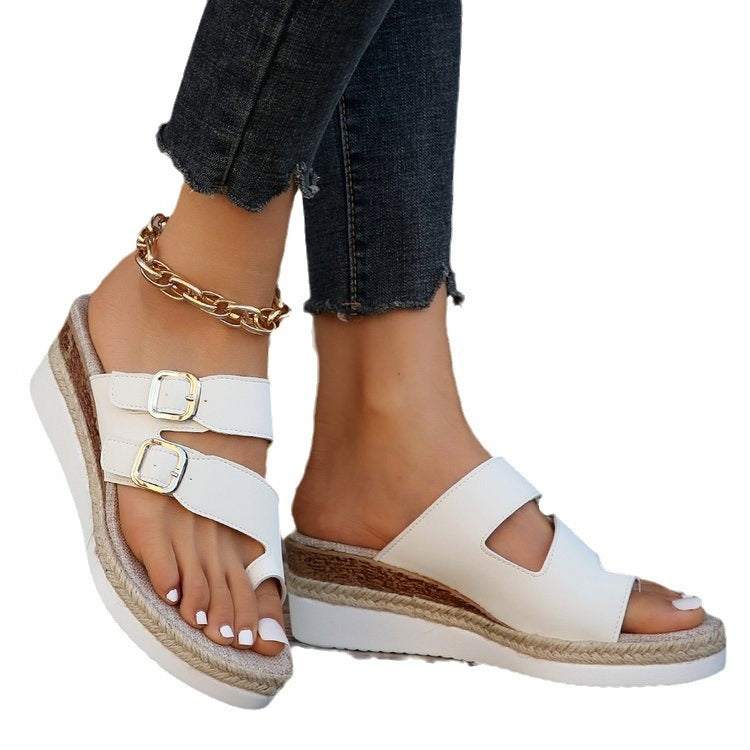 Casual Wedge Finger Fit Design Peep Toe Woven Fashion Sandals