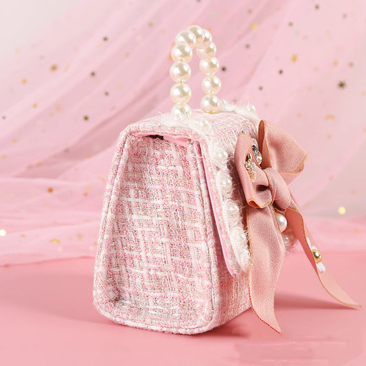Colorful Bow Knot Cute Portable Pearl Diagonal Children's Bag