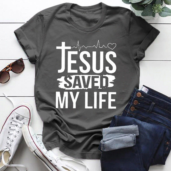 Loose Casual Solid Color Printed Short Sleeve T-shirt