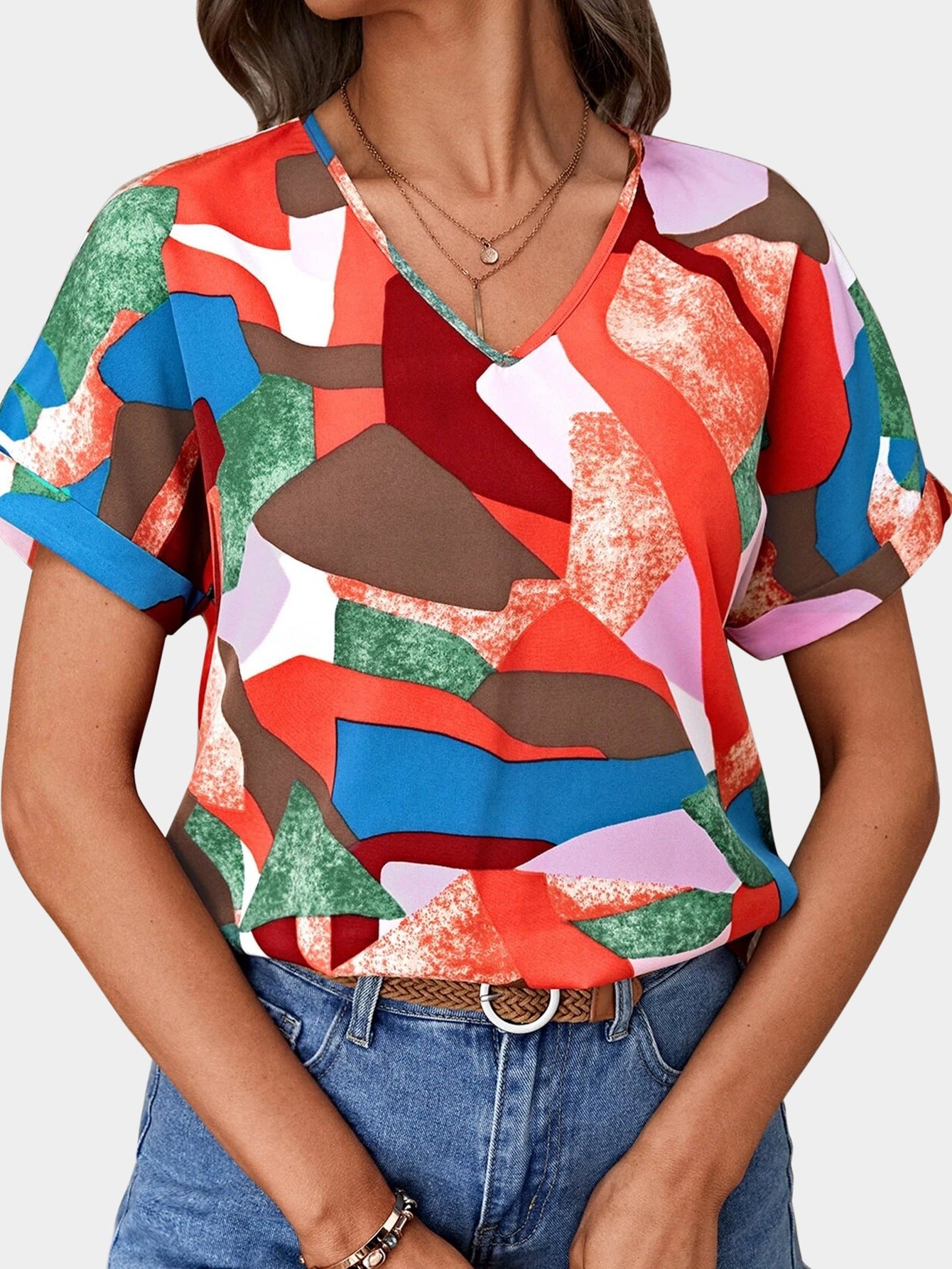 Women's Clothing Printed V-neck Top