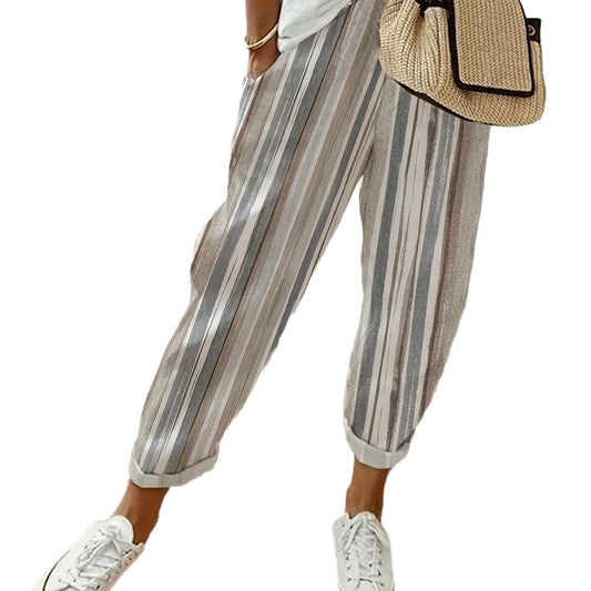 Womens Printed Striped Casual Pants