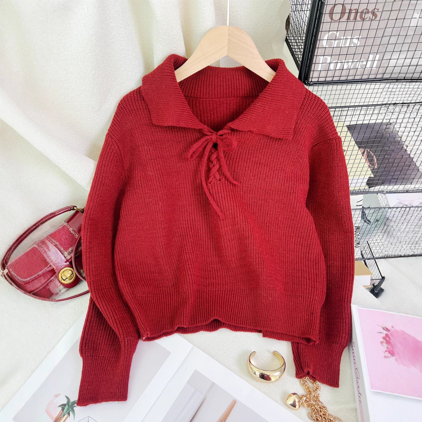 Women's Retro Lace-Up Long Sleeve Sweater