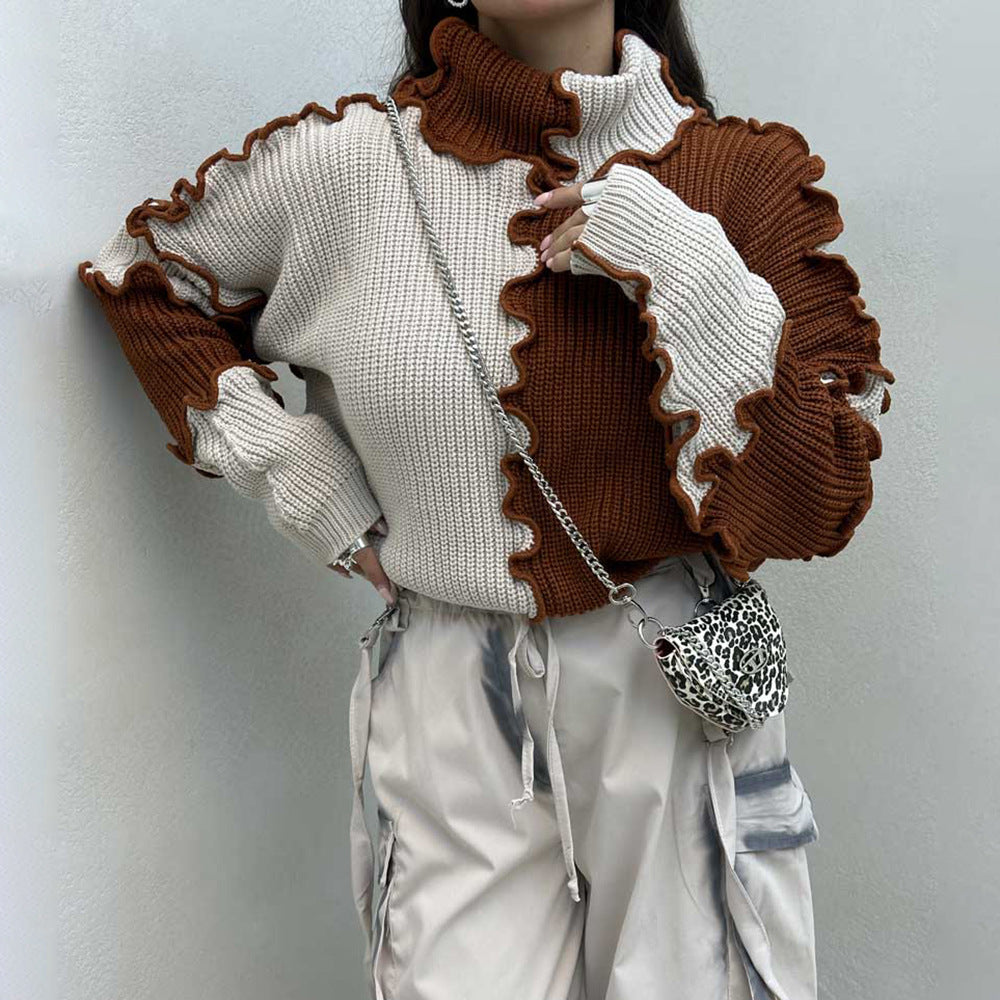 Fashionable Stringy Selvedge Large Color Block Contrast Color Sweater
